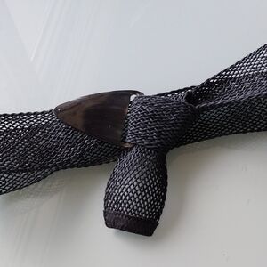 Black Leather Mesh Belt with Tortoise Buckle